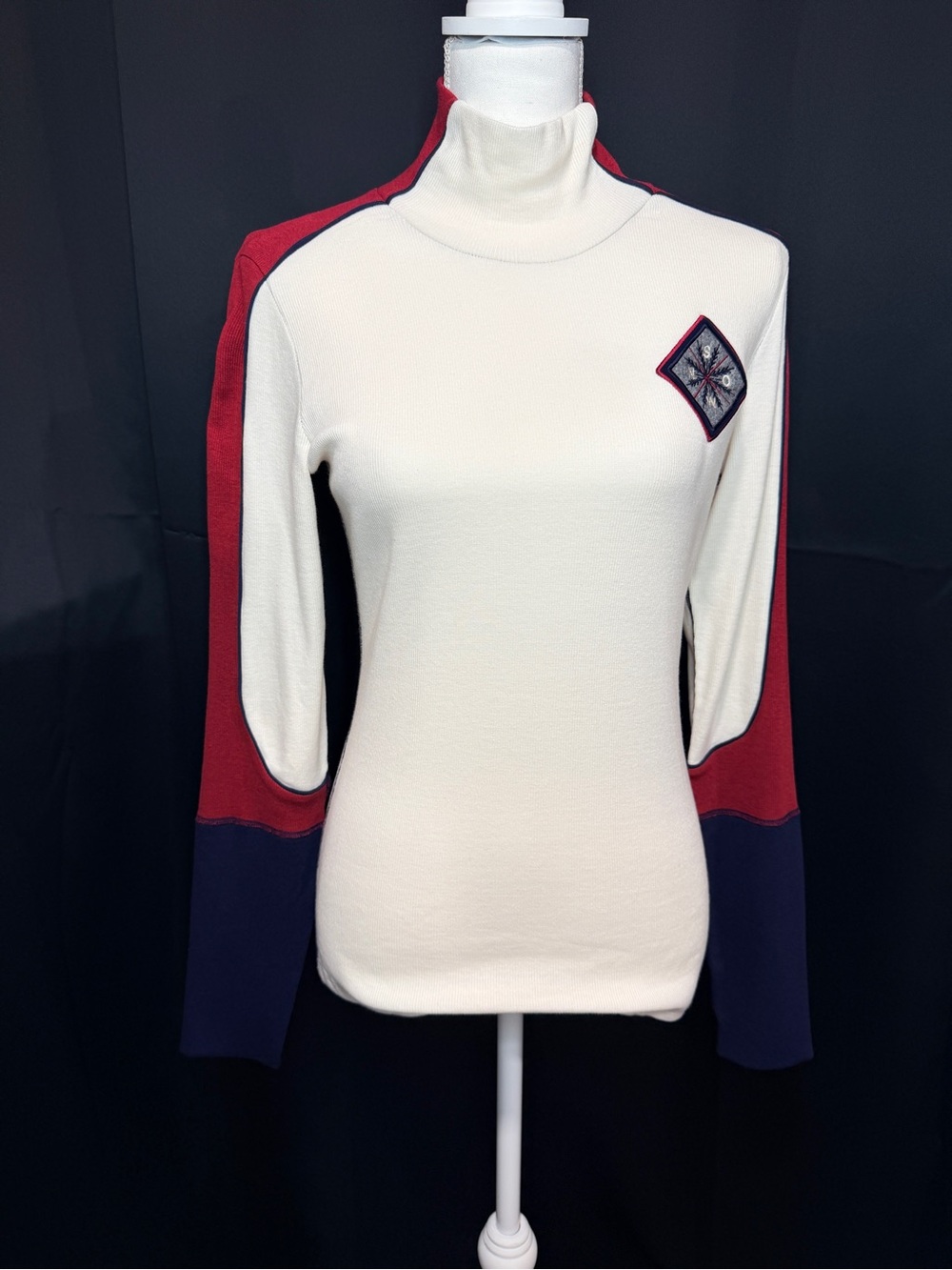 Alp N Rock Cream Turtleneck with Red and Navy Sleeve Panels